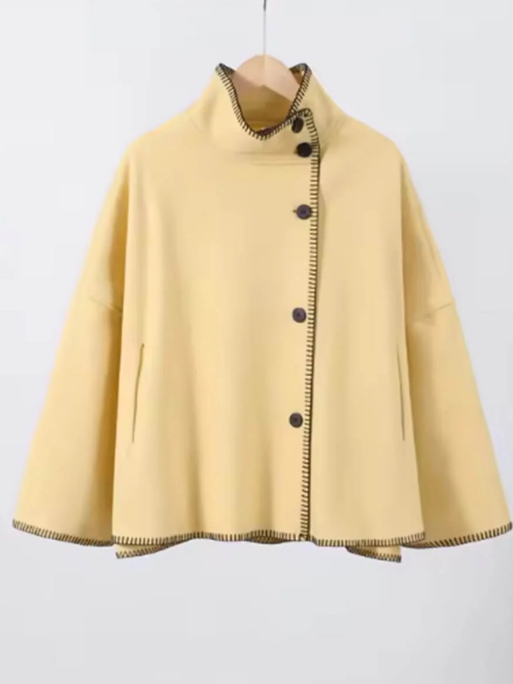 Zara High-Collar Cropped Wool Blend Buttoned Jacket - Picture 4 of 7